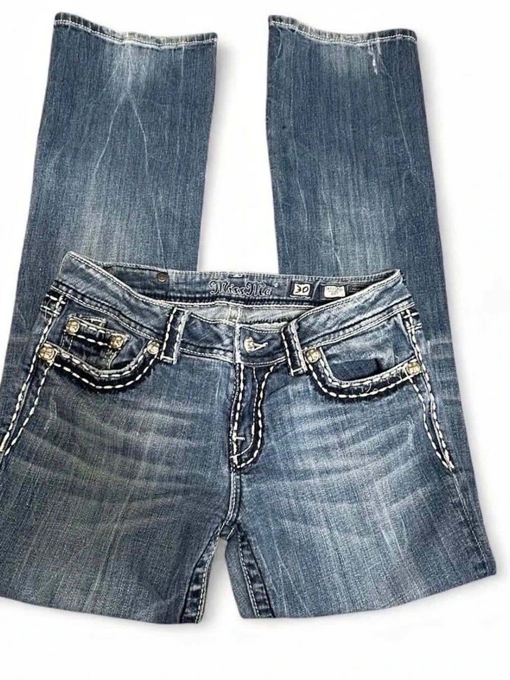 Miss Me JE5152B2L Buckle Denim Blue Studded Jeans Size 30 McBling Y2